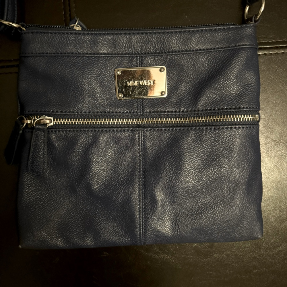 Nine West Indigo Blue Crossbody Purse Faux Leather Exterior Pocket